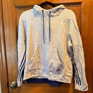 Adidas Heather Gray Hoodie with Dark Blue Stripes